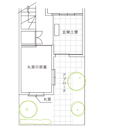 平面図－玄関と丸窓の部屋