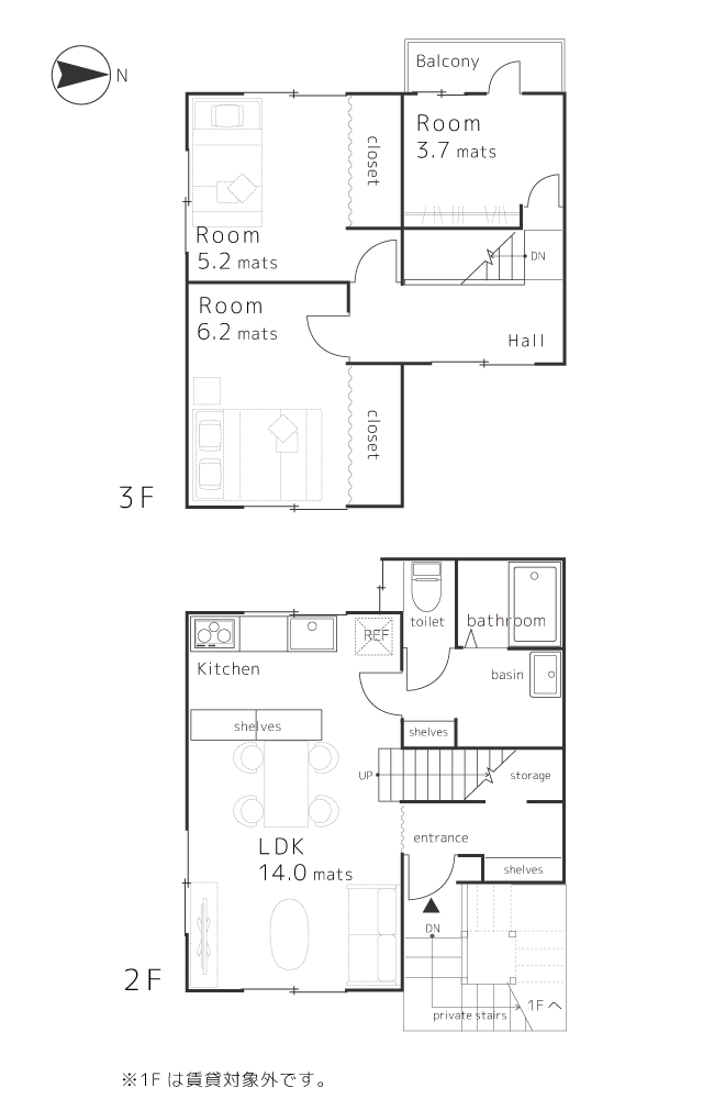 上に、住む。-2フロアの余白-(京都市北区紫野郷ノ上町)_間取り図
