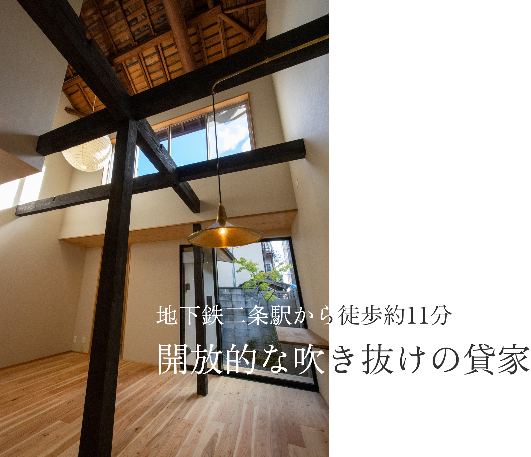 開放的な吹き抜けの貸家